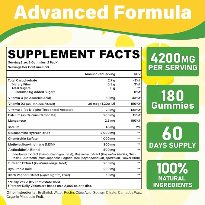 Glucosamine Chondroitin Gummies, 4200mg Extra Strength Joint Supplements Glucosamine Chondroitin with MSM & Elderberry for Joint Health, Flexibility, Immune Support for Adults, Men & Women, 180 Count