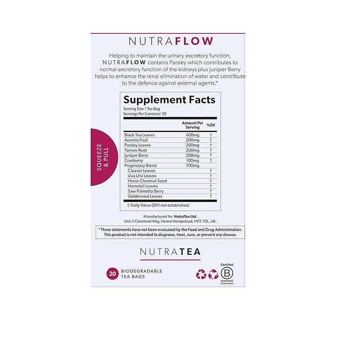 NUTRAFLOW Herbal Tea Blend – Includes Horsetail, Yarrow & Goldenseal - Support Health Cleansing Process - 40 Enveloped Tea Bags - by Nutra Tea - (2 Pack)