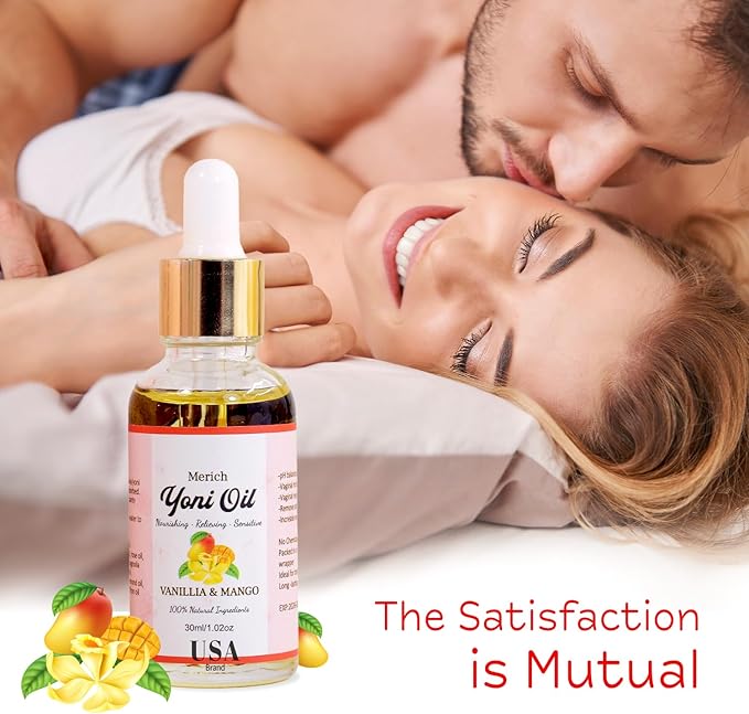 MERICH Natural Yoni Oil for Women | pH Balancing Vaginal Detox Oil, Vanilla & Mango | Rejuvenating Formula for Dark Spots & Ingrown Hair | Odor Eliminator & Gentle Cleansing Feminine Care | 1 oz