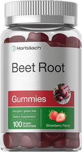 Horbäach Beet Root Gummies | Advanced Formula | 100 Count | Vegan, Non-GMO & Gluten Free | Strawberry Flavor