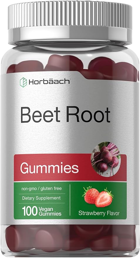 Horbäach Beet Root Gummies | Advanced Formula | 100 Count | Vegan, Non-GMO & Gluten Free | Strawberry Flavor