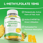L-Methylfolate Gummies 15mg, Methylfolate Supplement, Folate Supplement for Support Mood, Brain Health, Immune System, Sugar Free, Pineapple Flavor, 60 Count