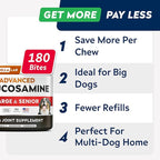 STRELLALAB Senior Advanced Glucosamine Joint Supplement for Dogs - Green Lipped Mussel & Collagen - Large Breeds - Hip & Joint Health - Bacon Flavor - 180 Chews