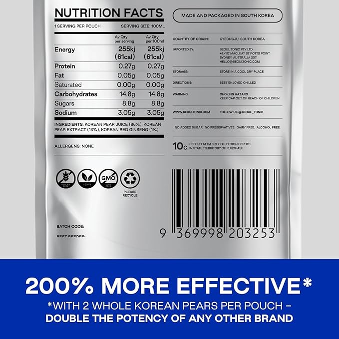 Seoul Tonic Patented "Pre Party" Korean Pear Natural Tonic, Science-Backed, Patented Formula for Easier Morning,Natural Potassium & DHM (100ML) Pack of 12