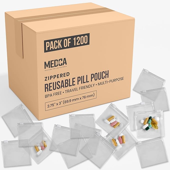 Zippered Pill Pouch Bags - 1200 Pcs, Slide Lock Clear Plastic Mini Bags, BPA-Free for Pills Vitamins, Supplements, Medications, Jewelry, Crafts, Small Objects - Self-Sealing, Reusable, Travel-Friendly