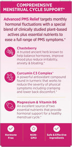 Nature's Bounty Optimal Solutions Advanced PMS Relief for Menstrual Cycle Support, PMS Support Supplement for Women, Bloating Relief – Chasteberry, Hormone-Free, 60 Vegetarian Capsules (Pack of 3)