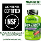 NATURELO Calcium Supplement - with Vitamin C, Vitamin D3, K2, and Calcium Magnesium Zinc for Bone Strength with Calcium 600mg - Plant-Based, 240 Vegetarian Capsules, Non-GMO, Soy & Gluten-Free