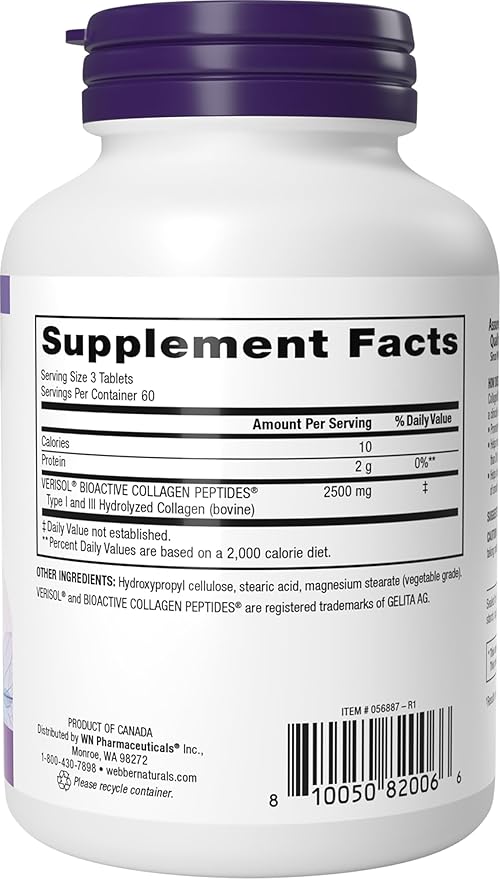 Webber Naturals Collagen30 Anti-Wrinkle, 2,500mg of Bioactive Collagen Peptides Per Serving (3 Tablets), 180 Tablets, Helps Reduce Deep Wrinkles, Fine Lines, Non GMO, Dairy, Gluten Free