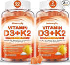 Vitamin D3 K2 Gummies for Adults - Vitamin D3 5000IU + K2 (MK-7) 120mcg - Sugar-Free D3 and K2 Supplements with Omega-3, Methyl B12, B9, B6, Vitamins E & Zinc - for Calcium Absorption & Immune Health