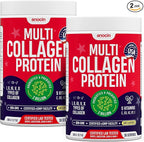 Multi Collagen Peptides w/Prebiotic + Probiotics + Type I, II, III, V, X + Hydrolyzed Collagen Powder w/Vitamin C+D3+B7+K2+E Hyaluronic Acid, Supports Skin Hair Nail Joint, Grass-Fed, Non-GMO (2)