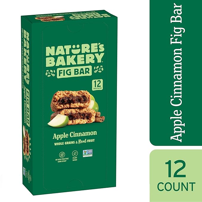 Nature's Bakery Whole Wheat Fig Bars, Apple Cinnamon, Real Fruit, Vegan, Non-GMO, Snack Bar, 1 Box With 12 Twin Packs (12 Twin Packs)