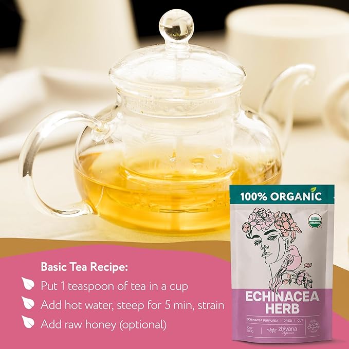 Organic Echinacea Herb (10oz.) – Echinacea Purpurea Tea Loose Leaf - Equinacea Organica - Body Defenses, Immune Support Tea
