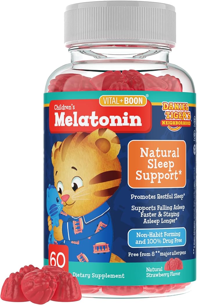 Vital+Boon Daniel Tiger - Kids Melatonin Gummies for Children Ages 3 & Up (60 Count) Sleep Gummies for Kids Supports Natural Sleep Non Habit Forming - Vegan, Non GMO Gluten Free Gummy
