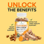 Turmeric Curcumin Supplement Gummies - 95% Curcuminoids with Turmeric Ginger, Black Pepper for Best Absorption, Nature's Vegan Joint Support, Non-GMO, Gluten Free, Tasty Cinnamon Flavor - 120 Gummies