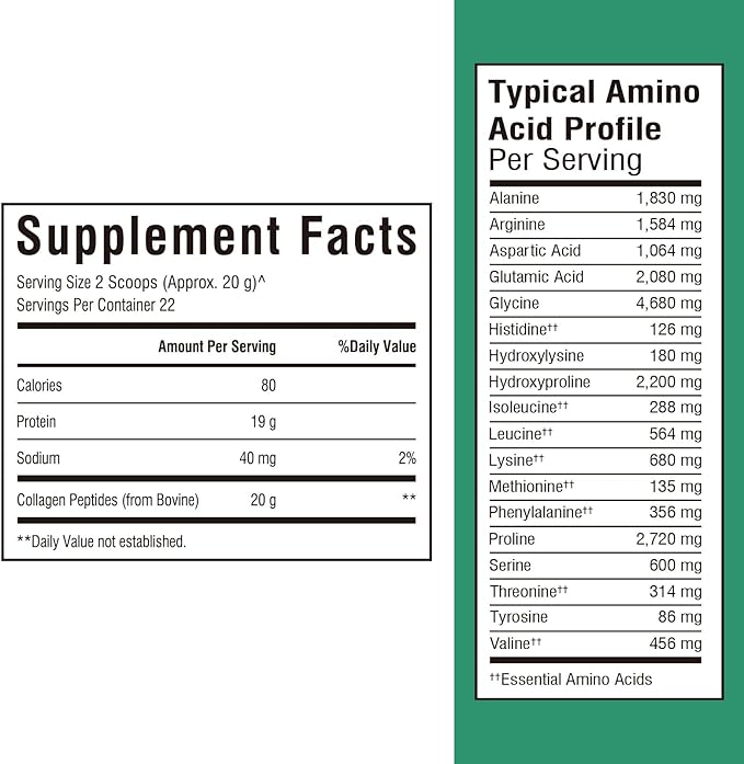 Bovine Collagen Peptides Powder for Women and Men, Grass-Fed Hydrolyzed Collagen Protein Type I & III, Skin, Hair, Nails, Bones, Digestion, Unflavored, Non-GMO, Keto & GF, 22 Servings, 16oz