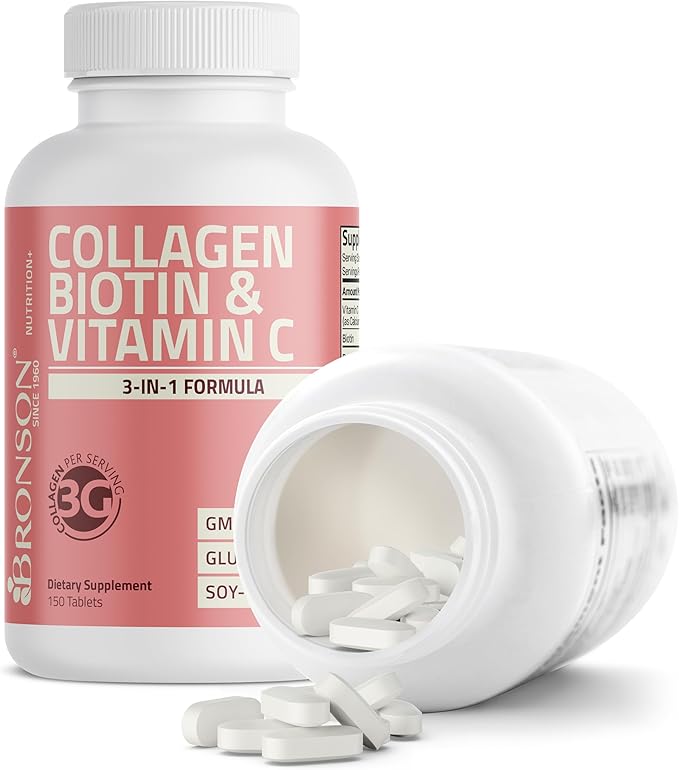 Bronson Collagen Peptides 3000mg (per Serving) with Biotin & Vitamin C - for Hair, Skin & Nails Support, Non-GMO, 150 Tablets