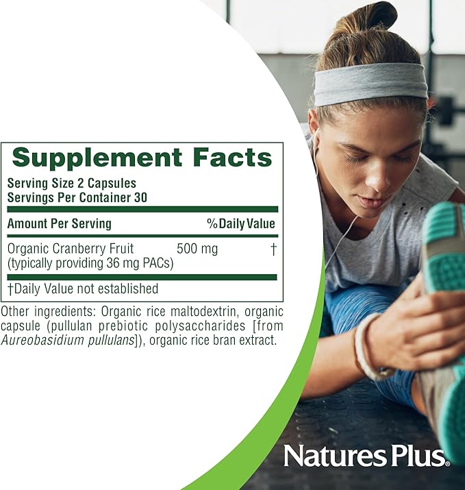 NaturesPlus Organic Cranberry 500 mg - 60 Capsules - Helps Promote Healthy Urinary Tract - USDA Certified Organic, Vegan, Gluten Free, Non-GMO - 30 Servings