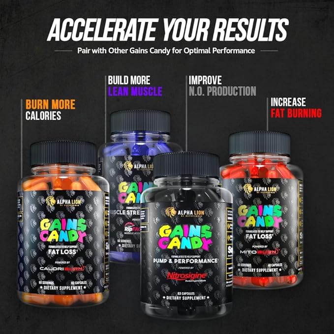 ALPHA LION Gains Candy, Supplement Pills that Support Weight Loss, Muscle Building, Decrease Body Fat, Upgrade Energy & Workout Performance, 60 Capsules (DHB Berberine-GlucoVantage®)