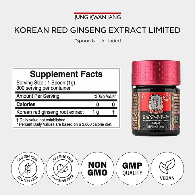 JUNG KWAN JANG Korean Red Ginseng Extract Limited 100g Jar | Ginseng Supplement, Ginseng Tea | Energy Boost,Stamina, Immune Support | 100% Korean Red Ginseng Extract | Vegan Friendly | 100g
