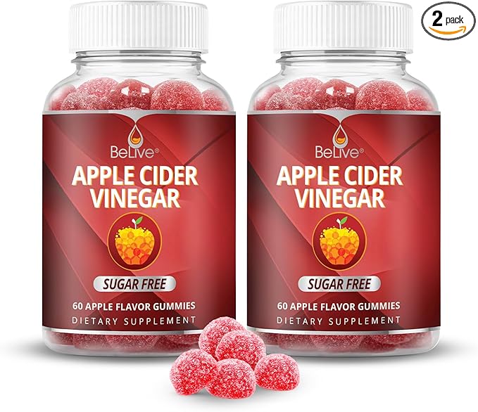 BeLive Apple Cider Vinegar Sugar Free Gummies – Great for Digestion & Healthy Diet - Gluten Free, No Glucose Syrup, ACV Gummies Alternative to Capsules & Drink (120 Ct) – 2 Pack