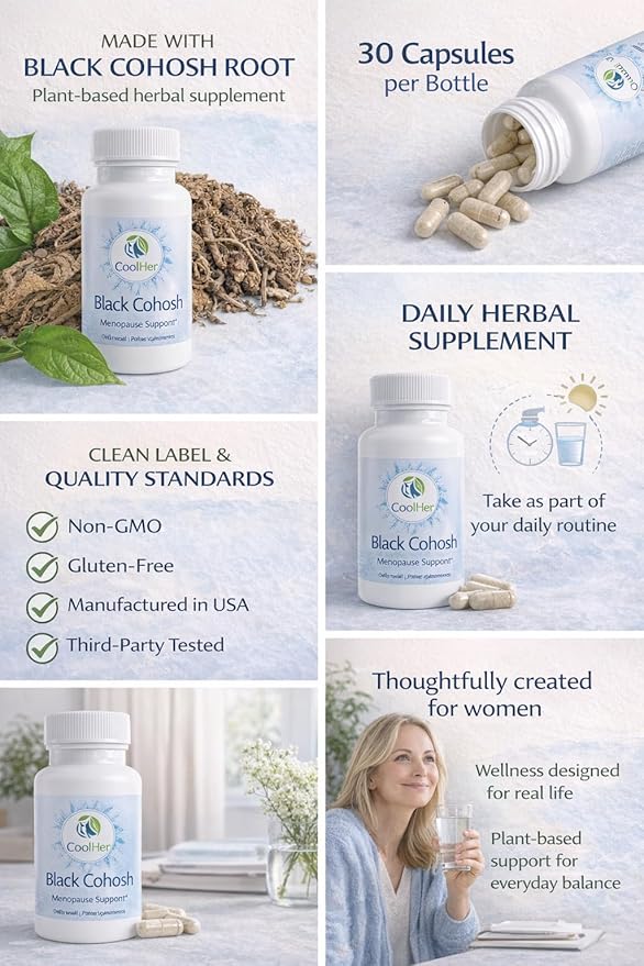 Menopause Support for Women – Hot Flash & Night Sweat Relief – Black Cohosh Supplement – Non-GMO, Gluten-Free – 30 Capsules