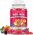 Iron Supplement Gummies for Kids, Kids Multivitamin with Iron Gummies - Zinc, Vitamin B Complex, A, C, D3, B12, Folate for Blood Builder & Energy Support, Iron Deficiency, Vegan Mixed Berry 60ct