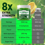 Moringa Gummies for Women Men, Pure Organic Moringa Leaf Extract Supplement with Vitamin C & E, Turmeric, Ceylon Cinnamon, Probiotics for Gut & Immune Health, Supergreen, Sugar-Free, Vegan, 60 Chews