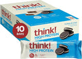 think! Protein Bars, High Protein Snacks, Gluten Free, Kosher Friendly, Cookies and Crème, Nutrition Bars, 2.1 Oz per Bar, 10 Count (Packaging May Vary)