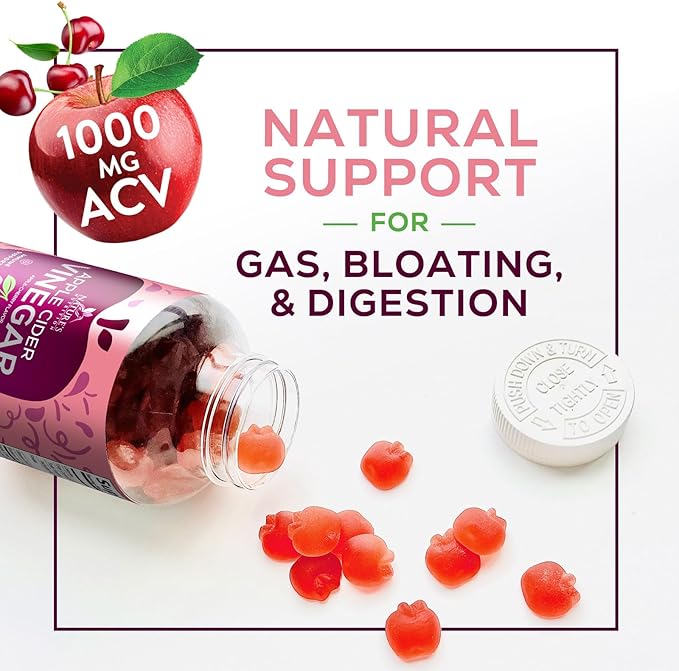 Apple Cider Vinegar Gummies 1000mg Per Serving - Sugar Free ACV Gummy Vitamins Supplement with Vitamin B12 for Energy - Keto Friendly Digestion, Detox, Cleanse Support, Vegan, Non-GMO - 60 Gummies