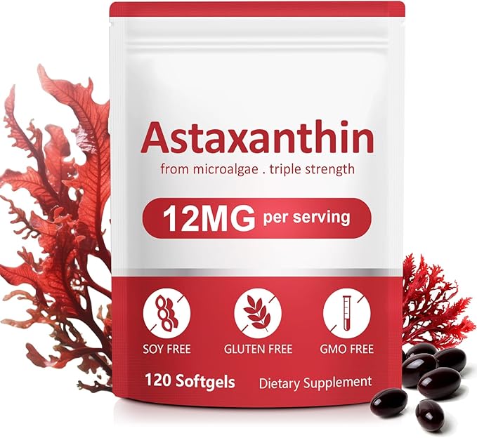 Astaxanthin Supplements,12mg Astaxanthin Natural Anti-Aging Formula - Supports Eyes, Joint, Internal Circulation & Skin Health, Non-GMO Non-Gluten