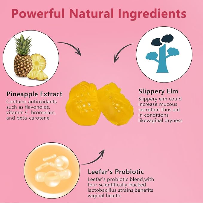Her Juicy Premium Feminine Probiotics Gummies for Women, Pineapple Flavor Feminine Gummies with Slippery Elm Support pH Balance, Improve Immune, Vegan, Gluten Free, Crimson, 1 Pack