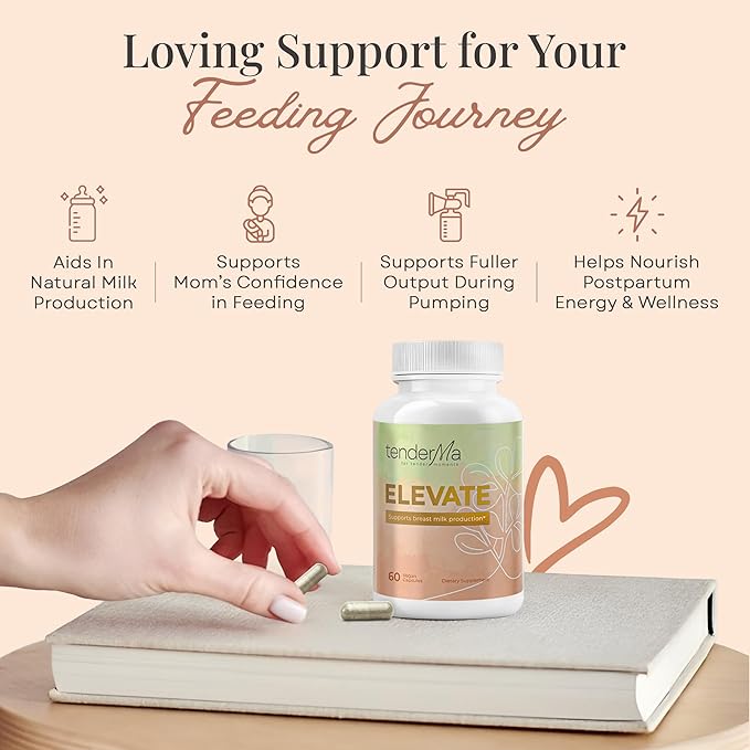 Elevate Lactation Supplement, Natural Lactation Support for Breastfeeding, Breast Milk Supply Increase, Fenugreek, Moringa, Thistle Alfalfa, Fennel, Vegan, Non-GMO, 60 Capsules
