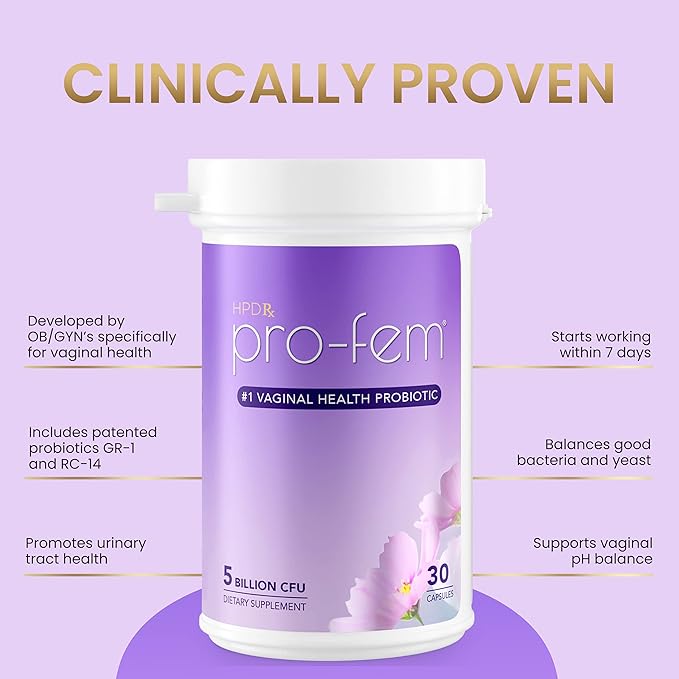 HPD Rx Pro-Fem #1 Vaginal Health Probiotic | Vaginal Probiotics | Clinically Proven to Promote Yeast & PH Balance, Urinary Tract Health | Feminine Probiotics | Works in 7 Days | 30 Capsules | 2-Pack