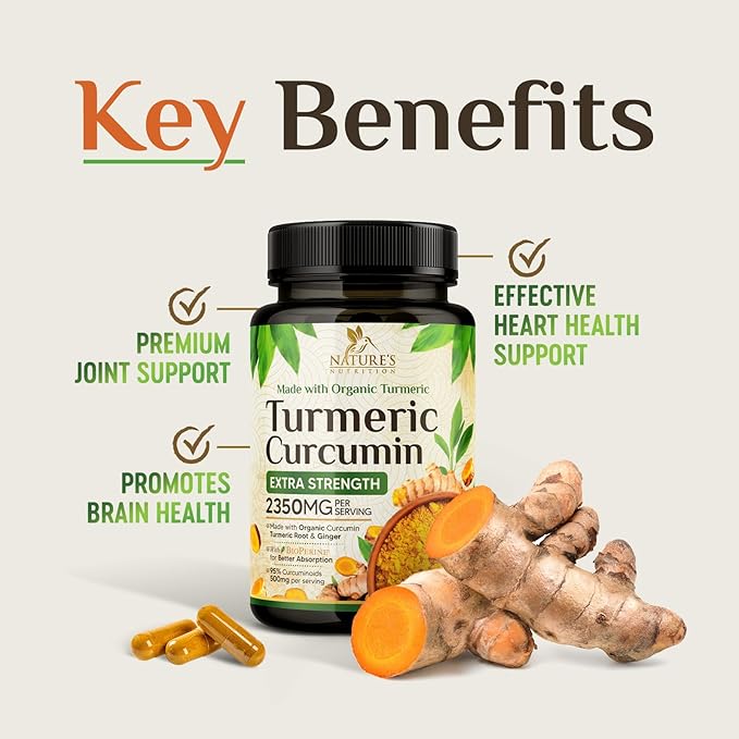 Turmeric Curcumin Supplement 2350mg - 95% Curcuminoids with Organic Turmeric & Ginger, BioPerine Black Pepper for Best Absorption, Nature's Vegan Joint Support, Non-GMO, Bottled in USA - 360 Capsules