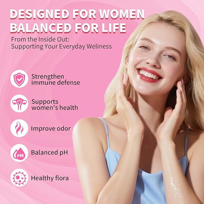 Women's Probiotics Slippery Elm Gummies, Her Juicy Feminine Probiotics Gummies Support pH Balance, Gut Health & Immune System, Sugar-Free, Pineapple Flavor, 60 Count