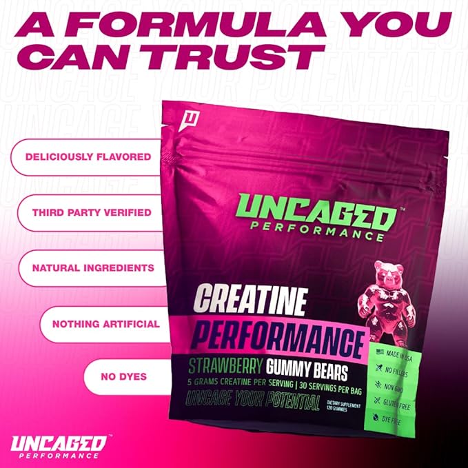 Creatine Monohydrate Gummies 5g with Prebiotic Fiber for Muscle Growth & Strength, 30 Servings, Blue Raspberry - Lab Tested - 5000mg Premium All Natural