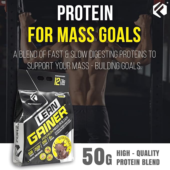 Forzagen Lean Gainer Premium Mass Builder | Mass Gainer Protein Powder for Men & Women | High Calorie Protein, Weight Gain, Bulk, Muscle Building Supplement | Dutch Chocolate, 12 lbs. (16+ Servings)