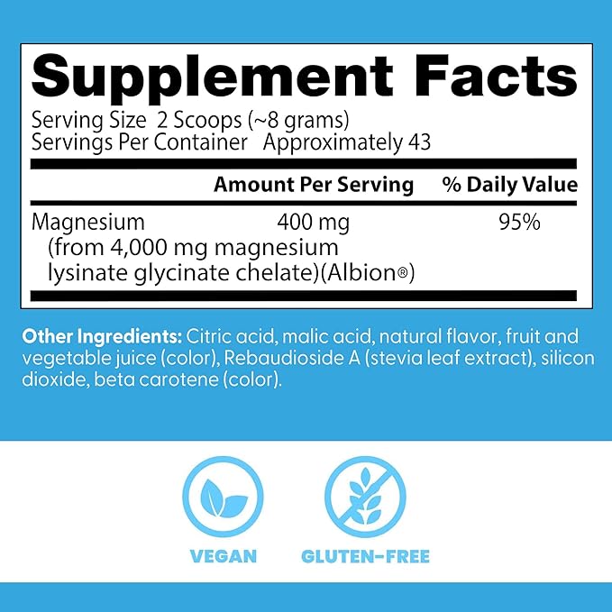 Doctors Best High Absorption Magnesium Powder Lysinate Glycinate 100% Chelated, Muscle Relaxation & Sleep Support, Gluten Free, Vegan, 100% Chelated Net Wt. 12.1 oz (340 Grams), Fruit Punch Flavor
