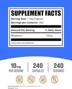 BulkSupplements.com Melatonin 10 mg Capsules - Melatonin for Adults, Sleep Supplement - 10mg Melatonin per Serving, 1 Capsule per Serving, 240 Capsules (Pack of 1)