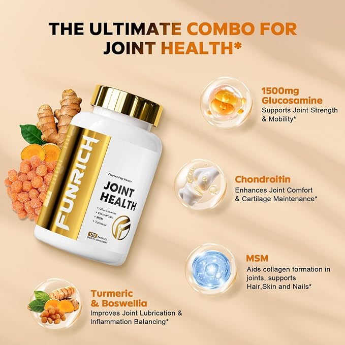 Glucosamine Chondroitin MSM 2100mg- Joint Support Supplement for Women and Men with MSM, Turmeric & Boswellia, for Cartilage, Joint Comfort and Flexibility - 120 Capsules