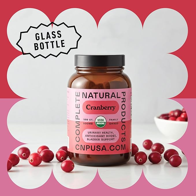 Organic Cranberry Capsules 500mg by Complete Natural Products - Cranberry Supplements for Women, Plant Based Powder for Urinary Tract & Bladder Support, Vegan Non GMO No Fillers Formula Made in USA