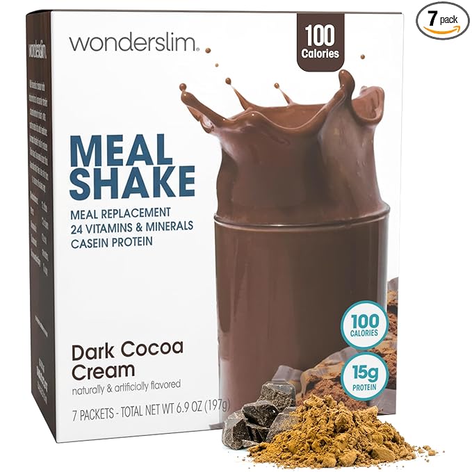 WonderSlim Meal Replacement Shake, Dark Cocoa Cream, 15g Protein, 24 Vitamins & Minerals, Gluten Free, Low Carb (7ct)