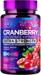 Cranberry Extract 500mg Per Serving Supplement Pills - 3X Strength Concentrated Whole Fruit Cranberry with Vitamin C, Triple Strength for Cleanse & Urinary Tract Health Support - 120 Capsules