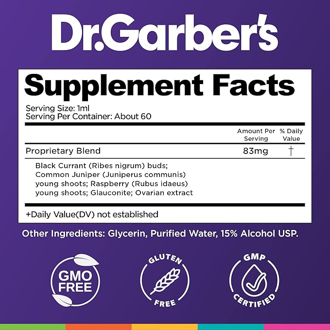 Dr. Garber's Natural Solutions Fem Cyle Oral Drops - Gemmotherapy Liquid Supplement to Balance Hormones and Relieve PMS, PMDD, Hot Flashes, Menopause, and Menstrual Symptoms - 60ml