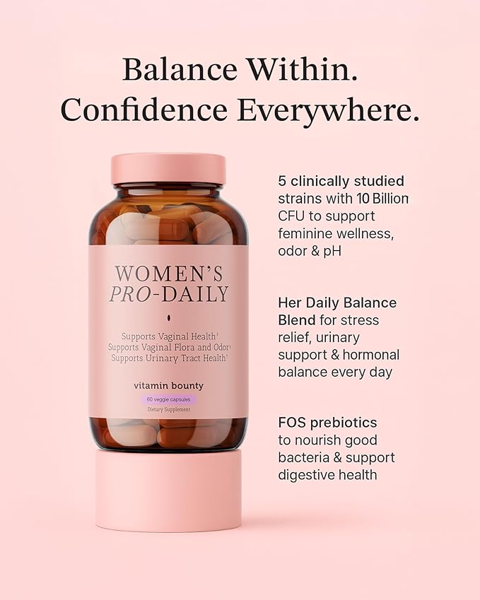 Vitamin Bounty Women's Pro-Daily Probiotic - Supports Vaginal, Digestive & pH Balance, 10 Billion CFUs, 5 Strains + Cranberry - 2 Pack of 60 Capsules