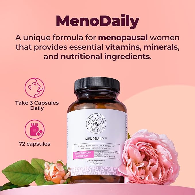 Happy Mammoth Meno Daily Menopause Vitamins & Supplements for Women, Boost Metabolism, Healthy Skin, Hair and Nails, Hot Flash, Mood Support, 72 Capsules