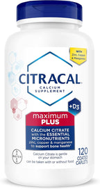 Citracal Maximum Plus Calcium Supplement - Calcium Citrate with Vitamin D3, Zinc, & Essential Minerals for Bone Health Support, Ages 12+, 120 Count (Packaging May Vary)