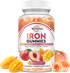 Iron Supplement Gummies for Adults & Kids - with Calcium, Zinc, Folate & Multivitamin - Blood Builder & Energy Support & Immune Health for Iron Deficiency, Anemia, Vegan -Peach & Mango Flavor 60 Count