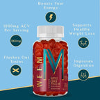 WEEM Apple Cider Vinegar Gummies - Natural, Vegan ACV with Folic Acid- Gluten Free - Vitamin B12 - Premium Detox & Weight Supplement- Helps Digestion for Women and Men