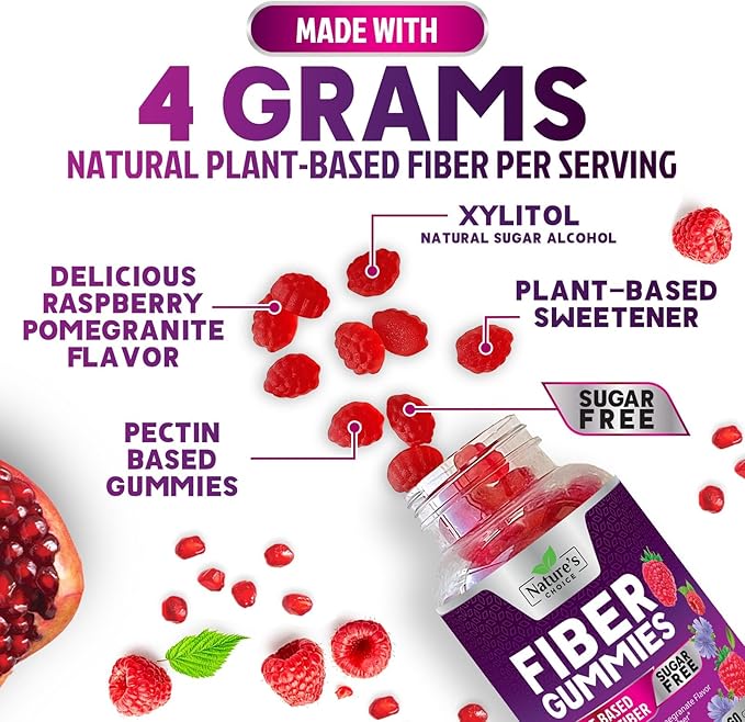 Fiber Gummies 4g Per Serving - Sugar Free Fiber Gummy Supplement for Adults, Daily Prebiotic Gummy Digestive Support - Plant Based Chews, Prebiotics Supports Regularity & Digestion - 60 Gummies